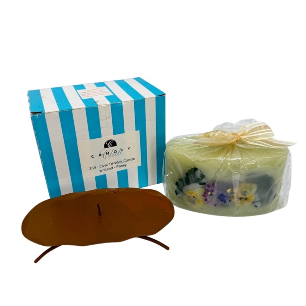 Canopy Club Oval Tri-Wick Candle Pansy Floral Green Decor Gift NEW
